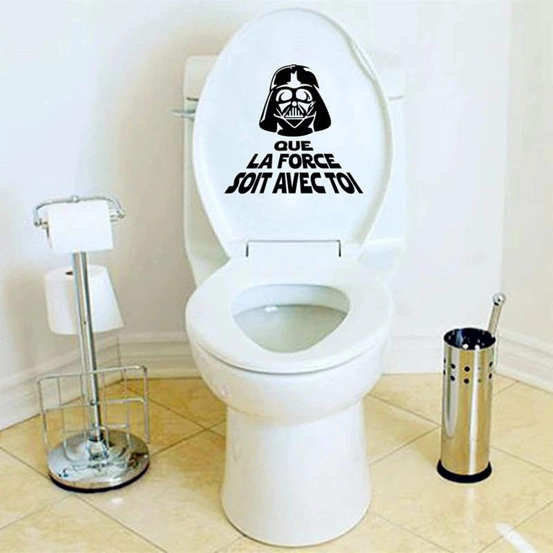 Sticker Mural WC Star Wars - Déco Toilette Humoristique 28x30cm Noir PVC Étanche - Adhésif Décoratif Maison