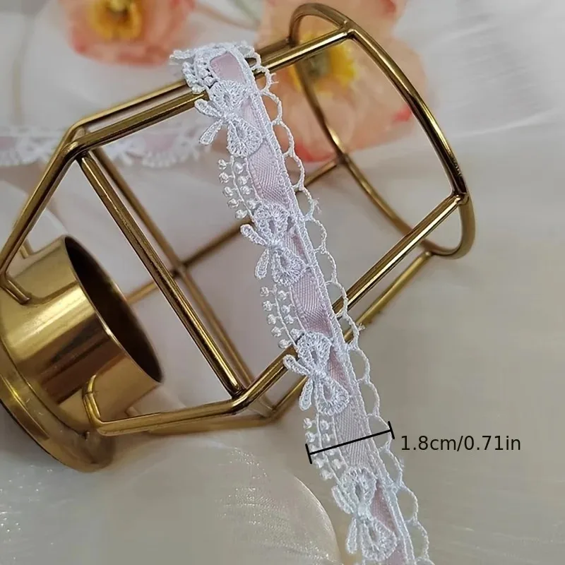 Pink & White Flower Bow Ribbon - 1.8cm Wide Lace Trim for Crafts & Decoration, 1 Yard