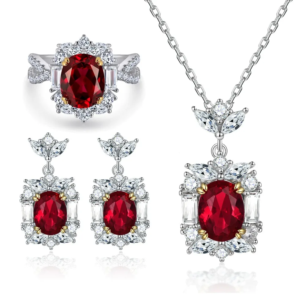

Easterm Ruby Ring Zircon S925 Silver Earrings Atmospheric Colorful Treasure Necklace High-end Sterling Silver Colorful Jewelry