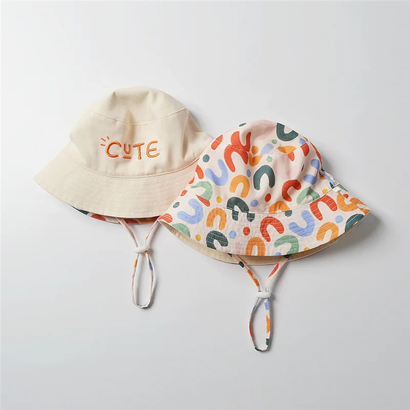 Double Sided Baby Bucket Cute Letter Embroidered Children Boys Girls Fisherman Panama Cap Summer Outdoor Kids Sun Hat_voghion.com