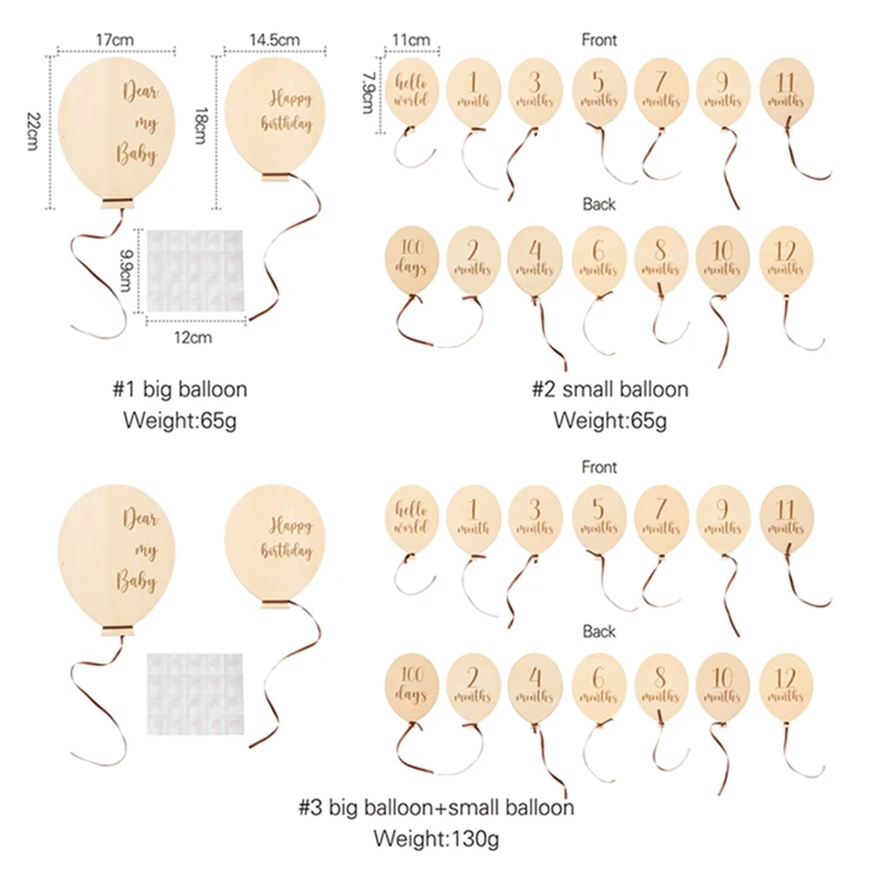 9PCS Baby Wooden Balloon Milestone 1 12 Month Card Newborn Children Photography Props Birthday Party Decoration