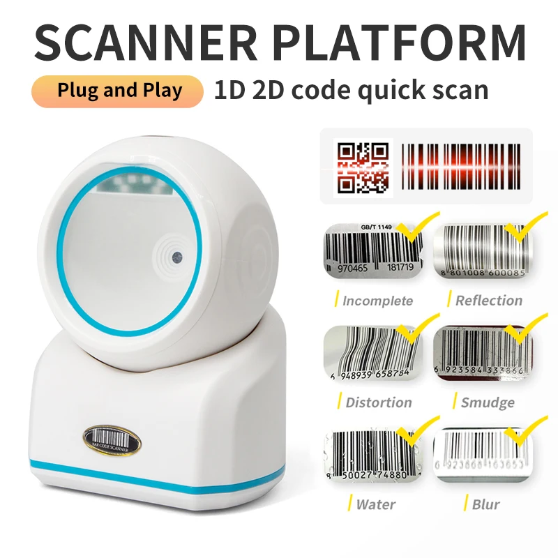 

2D Barcode Scanner Platform 1D 2D Global Exposure Auto QR Code Data Matrix PDF417 Bar Code Reader USB For Retail Supermarket