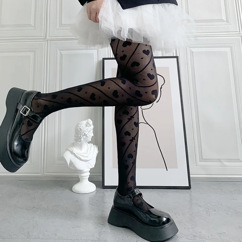 Lolita moda meia estilo preppy amor jk cosplay leggings tuiwa apertado  preto seda sexy maid feminino