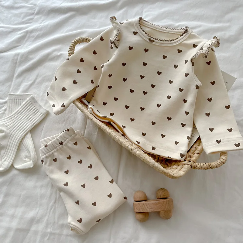 MILANCEL Baby Pajama Suit Heart Print Girls Sleepwear Newborn Sleeping Set baby pajama set