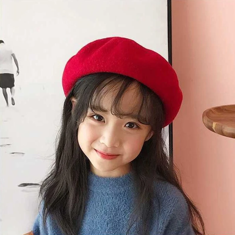 여아용 울 빈티지 베레모 모자, 올 매치 단색, 어린이 화가 모자, 어린이 액세서리, 가을, 겨울, 2-4Y