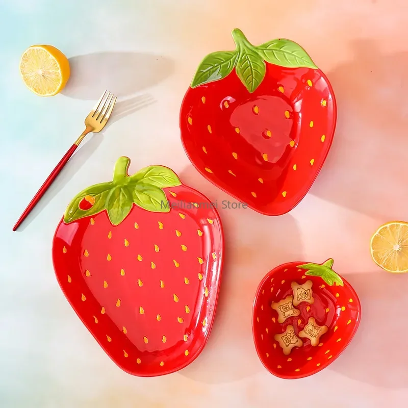 Ceramic Strawberry plate Dish Tableware Cartoon Dessert Salad Bowl Dim sum Dish Fruit plates Ceramic Bowl Kitchen supplies