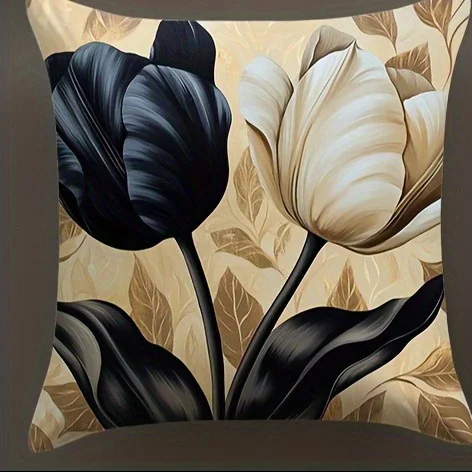 Black and white floral polyester pillow cover Design 2