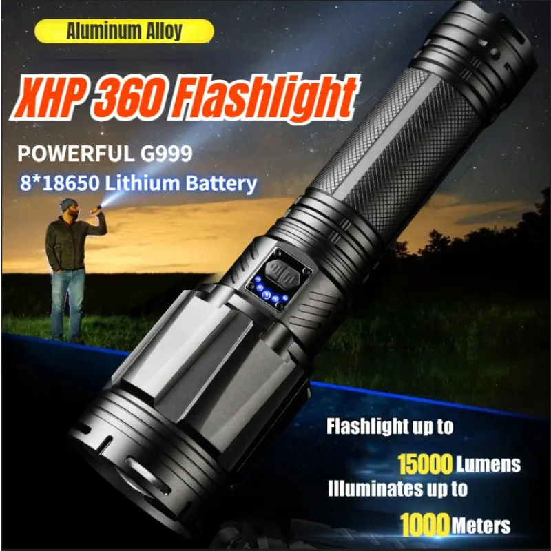 

Мощный фонарик XPH360, фонарик с фонариком, фонарик с большим радиусом освещения, 7 фоторежимов, перезаряжаемый двойной переключатель, уличный фонарик для кемпинга