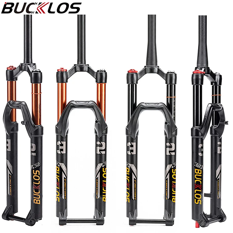 

BUCKLOS Bike Air Suspension Fork 26/27.5/29" Travel 140/120mm Mtb Fork Rebound Thru Axle Disc Bicycle Fork Tapered/Straight