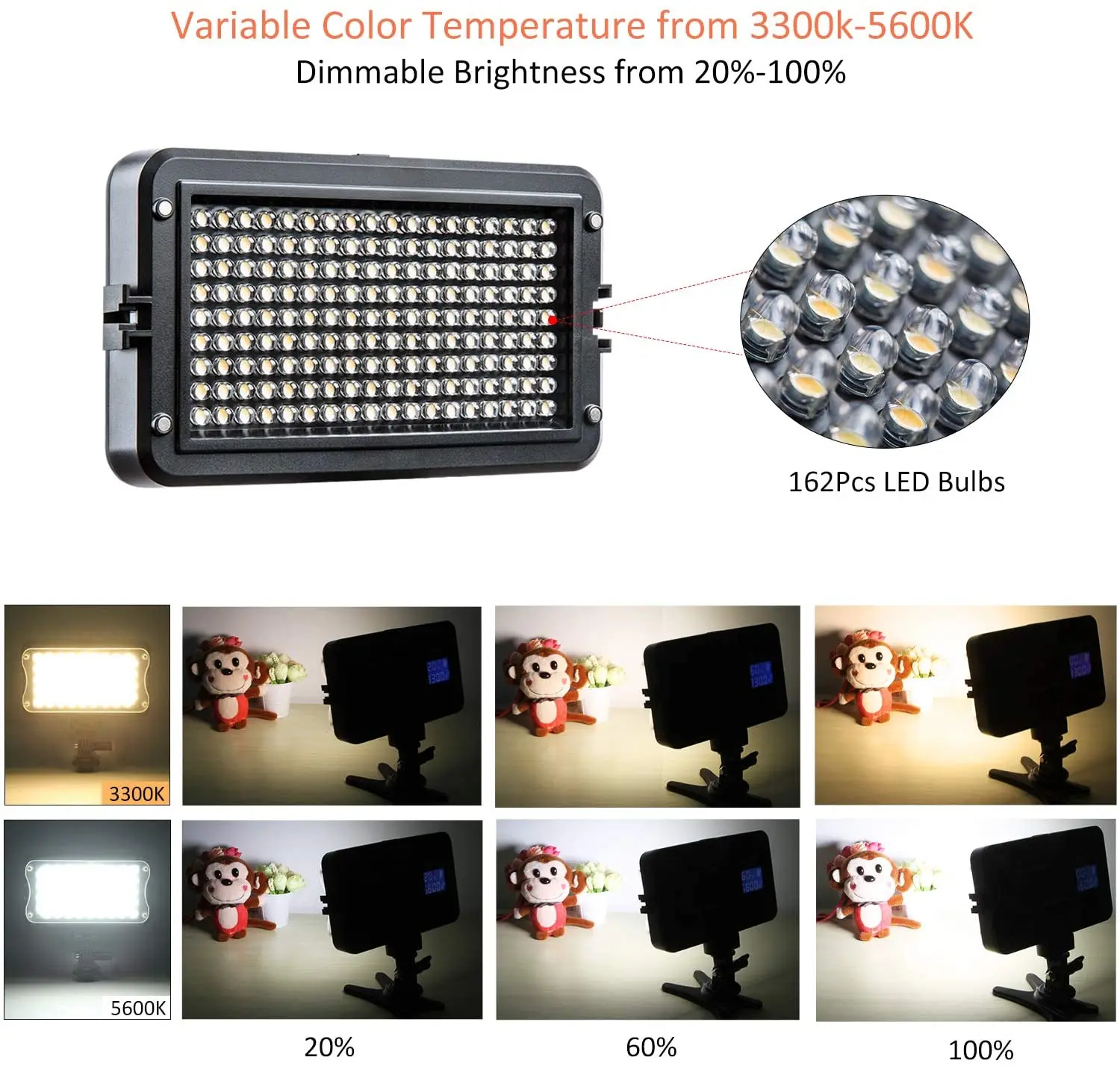 VILTROX VL-162T CRI95+ LED Video Light Portable On Camera Photo Light Panel Dimmable for DSLR Camera Camcorder 3