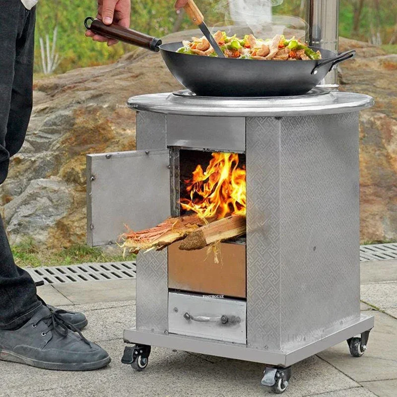 Portable Fire Pits Mobile Outdoor Firewood Stove Household Rural Energy-saving Stove Stainless Steel Fire Wood Heater N