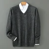 100% cashmere autumn and winter men's sweater, wool sweater, wool pullover sweater, thick bottom knitted V-neck loose warm top 2