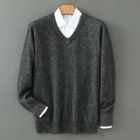 100% cashmere autumn and winter men's sweater, wool sweater, wool pullover sweater, thick bottom knitted V-neck loose warm top 2