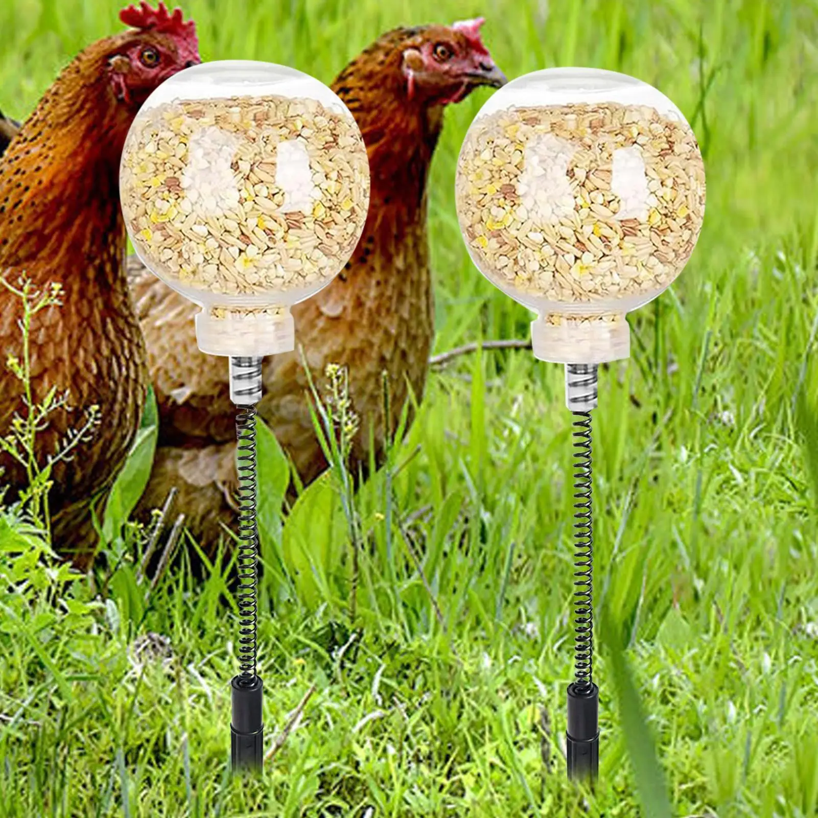 Chicken Feeders No Waste 2 Pieces Chicken Feeder Jar With Stake Refillable Movable Hens Trough For Poultry Field Exercise Farm