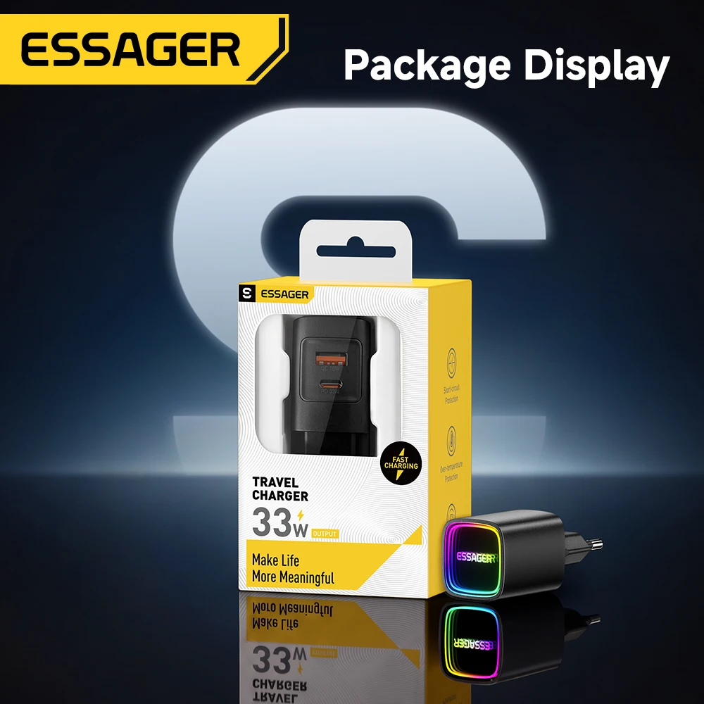 Essager GaN 33W USB-C Portable PD Fast Charger with RGB Lighting