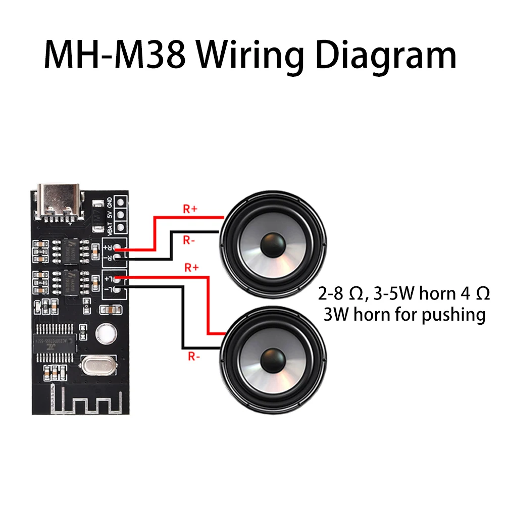 MH-MX38 무선 디코더 보드 5W 5W 앰프 블루투스 5.1 오디오 모듈 MICRO USB 타입-C DIY MP3 Verlustfreie 스테레오 5V