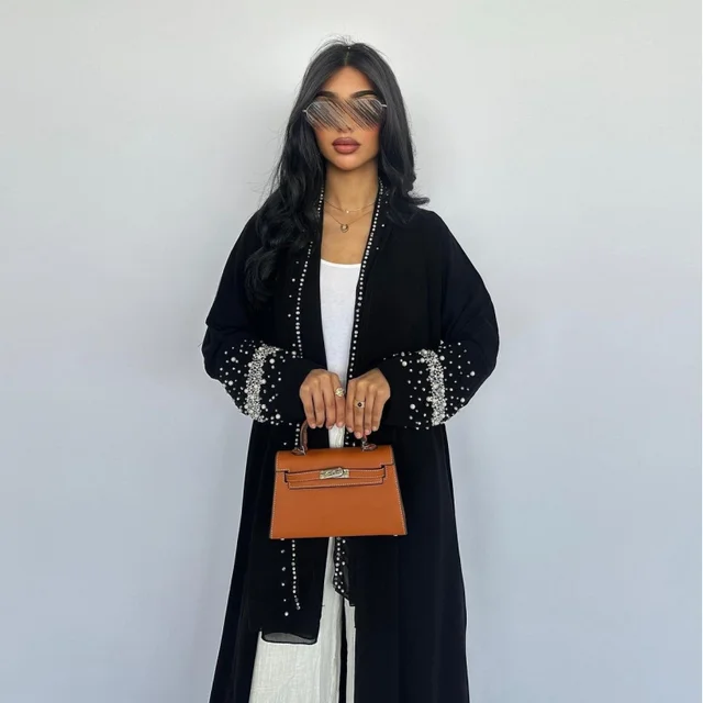 110758-03ef08.jpg Abaya-Cardigan ouvert de luxe pour femmes musulmanes, vêtement de prière pour femmes, caftan noir Dubaï, robe de soirée, vêtements grande taille avec ceinture