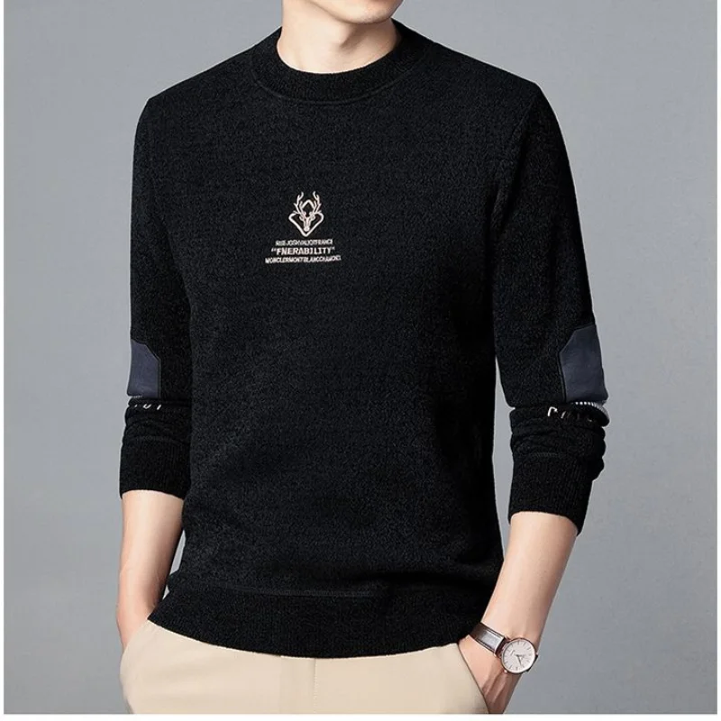 Men's Clothing Casual Commuting 2023 Autumn and Winter Fashion New Trend Print Round Neck Long Sleeve Versatile Plush Pullover