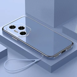 Glossy Full Plating Lanyard Soft Phone Case with Lens Protection - Silicone Cover for HONOR 400 Pro (Blue)