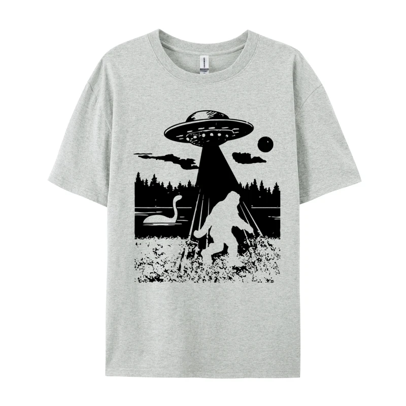 

Футболка Bigfoot Ufo с О-образным вырезом и принтом, Забавный хлопковый топ с принтом, с принтом НЛО, для исследования, День благодарения