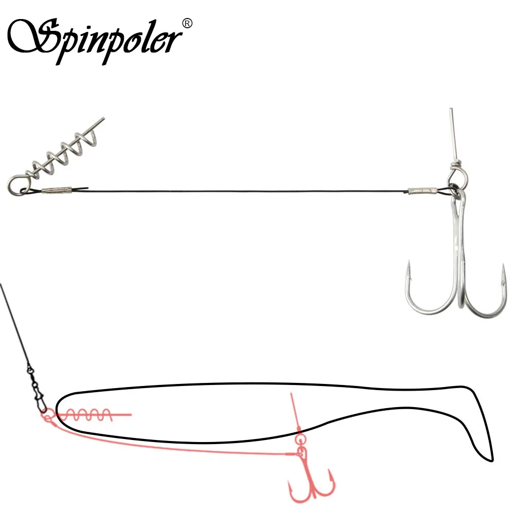 Spinpoler Shad Belly Hook Stinger Rig for softbait pike Double fishing hooks  #6 #1 #1/0 Cork Screw Shad Spin Rig Tackle Pesca