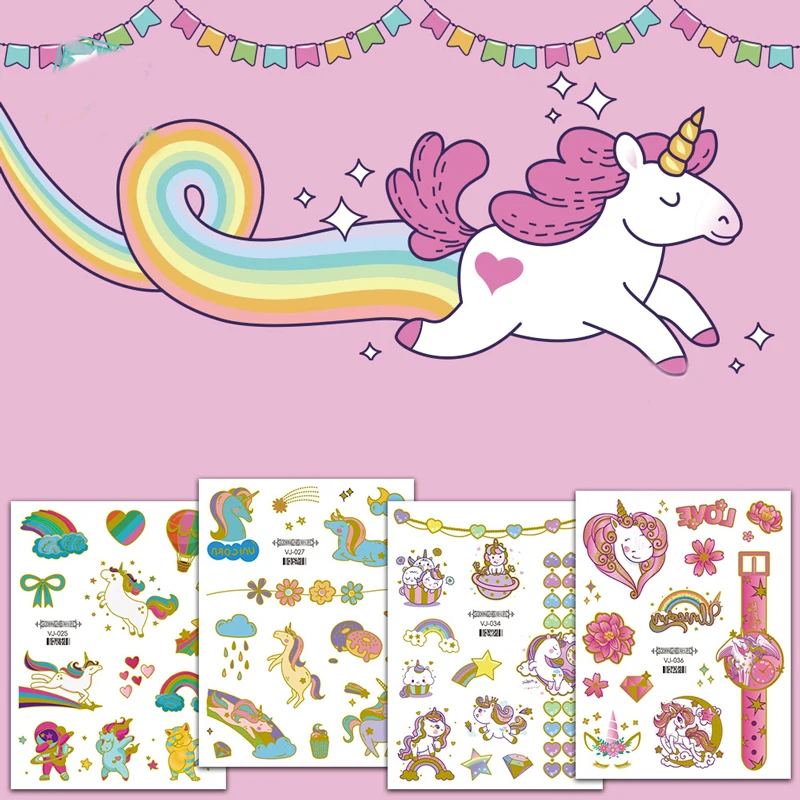 Unicorn Temporary Tattoos For Children Gold Metallic Fake Tatto Sticker