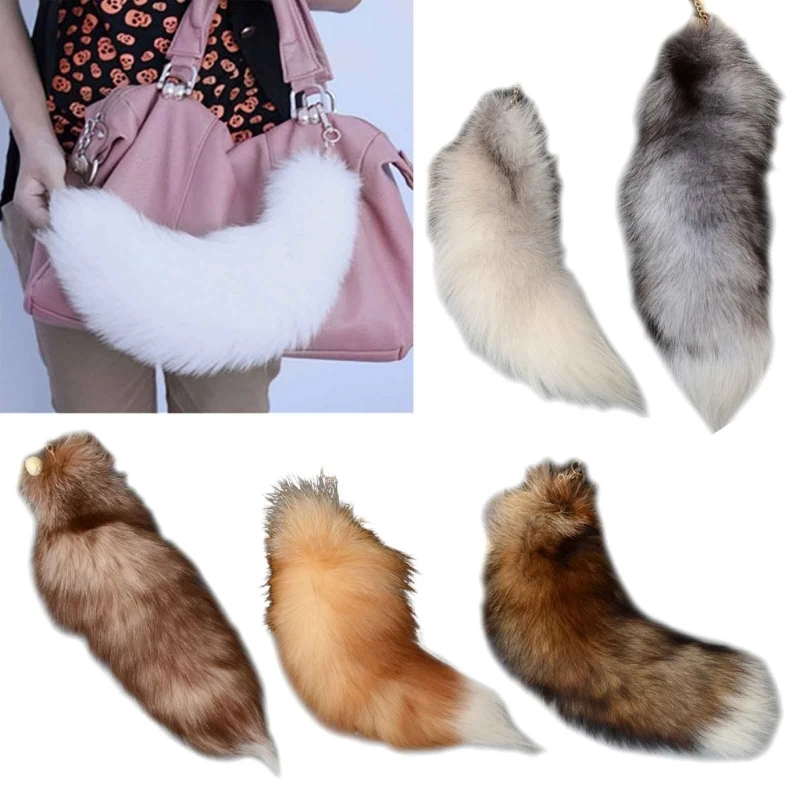 

Large Fluffy Fox Animal Tail Keychain Women 40cm Long Plush Pendant Key Chain Bag Charm Couple Keyring for Backpack Car Decor