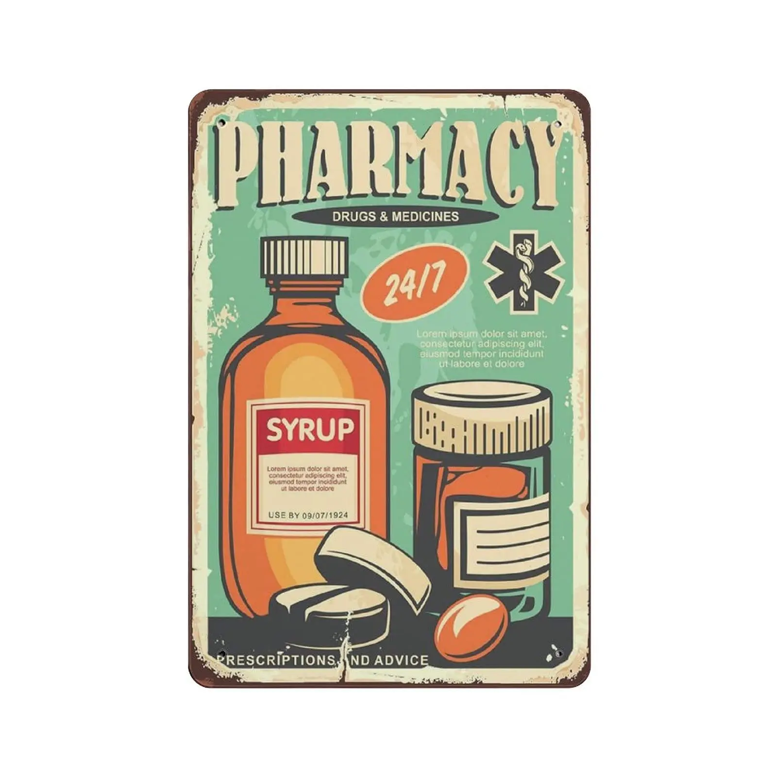 

PPFINE Pharmacy Signs Medicines Syrup Metal Tin Sign Artwork Poster Outdoor Sign Vintage Decor Plaque Poster Cave Garage Pub Bar
