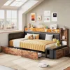 Corner Bed Frame, Twin Daybed with 2 Drawers & Charging Station, Platform Bed Frame Bookcase Headboard 1