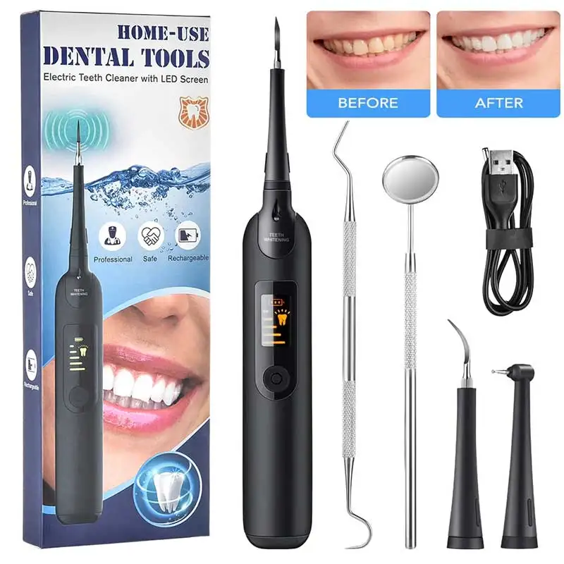 Ultra Sonic Tooth Cleaner LED Display 5-Gear High Frequency Vibration Teeth Whitening Tartar Scraper Tooth Stain Tartar Removal pet dog teeth cleaning tool tartar remover stick tooth scraper toothbrush stainless steel double head breath fresher accessories