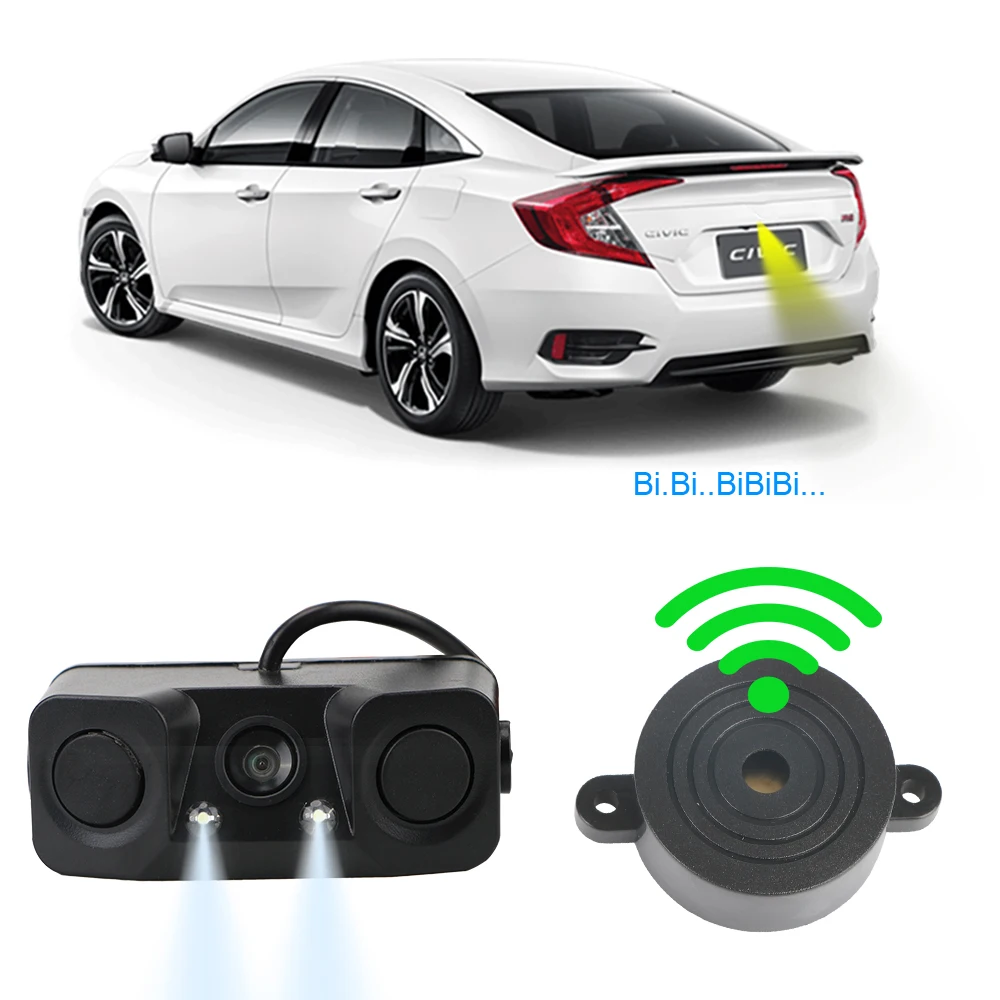 

Night Vision 3 In 1 Universal LED Light Rear View Camera Car Accessories Mini Alarm Reversing Radar Sensor Detector Waterproof