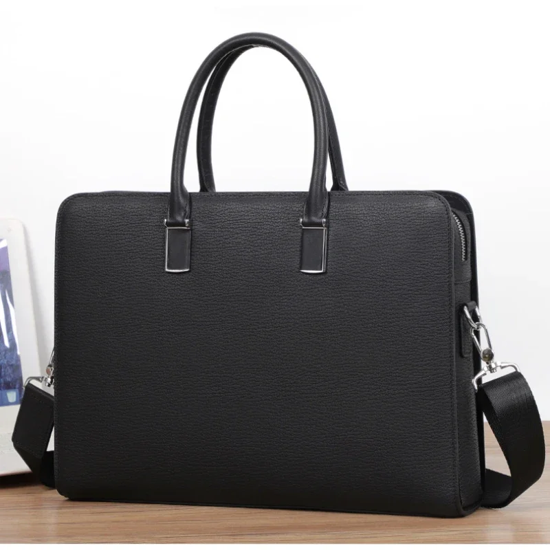 

Men's Leather High-end Luxury Handbag Business Trend Password Lock Briefcase Horizontal Square Velvet Lining Crossbody Bag