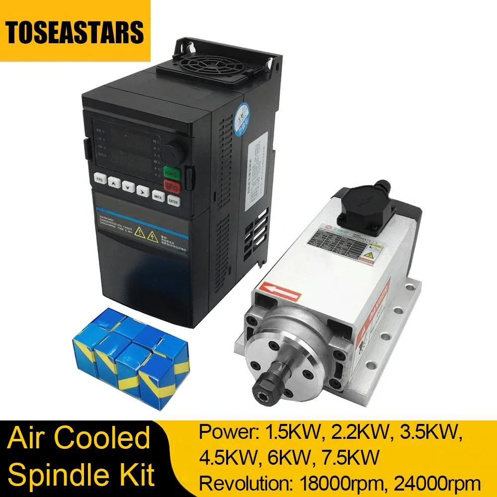 Kit Motore Mandrino CNC + Inverter VFD 4.5kW Raffreddato Ad Aria 18000rpm Per Legno