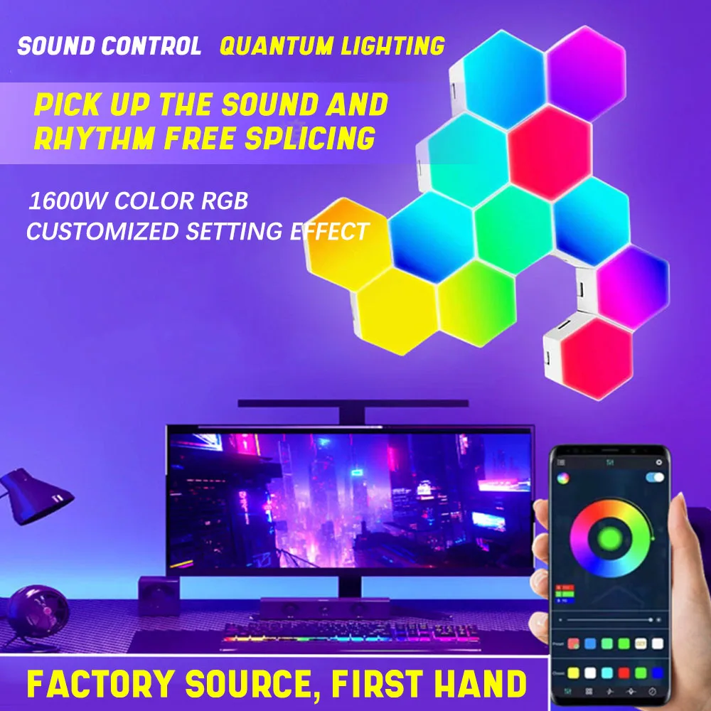 

RGB Bluetooth LED Hexagon Light Indoor Wall Light APP Remote Control Night Light for Computer Game Room Children Bedroom Decor