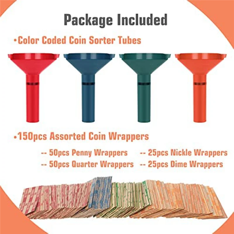 Coin Sorter With Coin Wrappers With 150Pcs Rolls Wrappers Assorted Plastic For All Coins