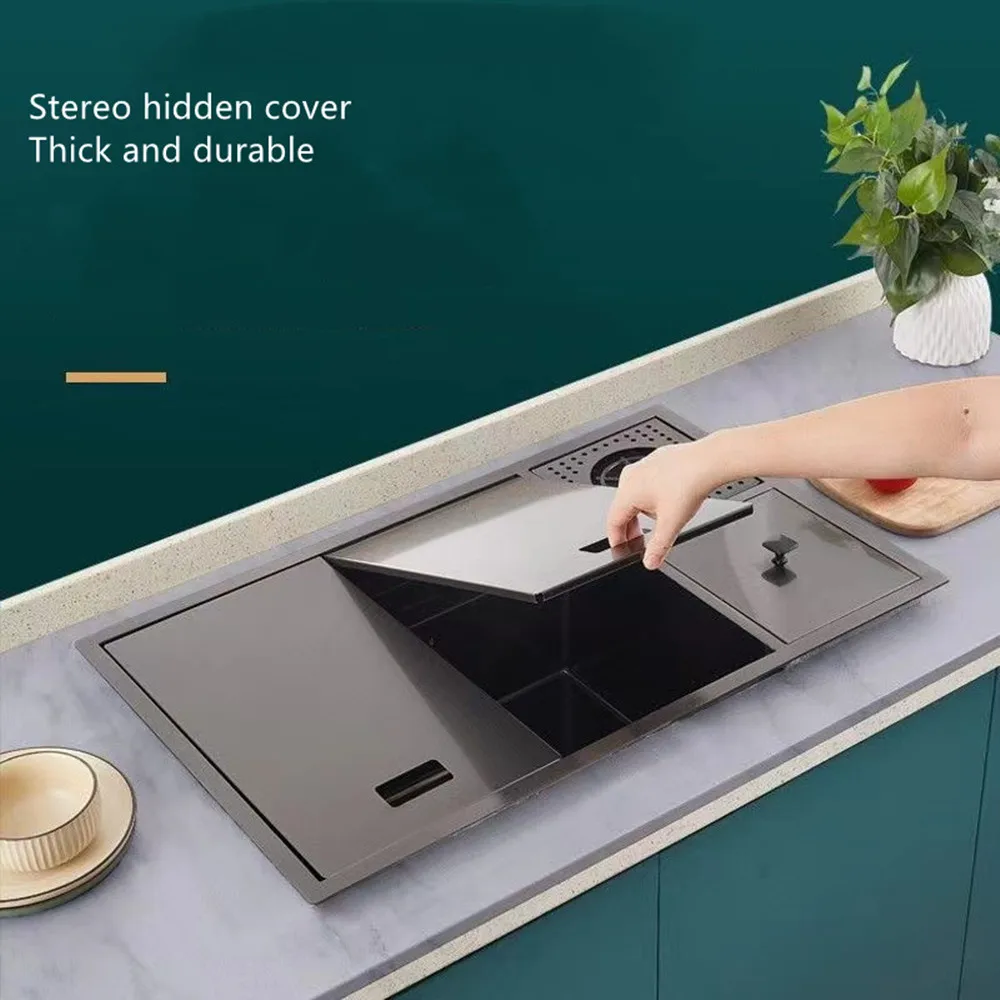 78x46cm Nano Hidden Kitchen Sink 304 Stainless Steel Cup Washer Household Washing Vegetable Basin With Trash Can