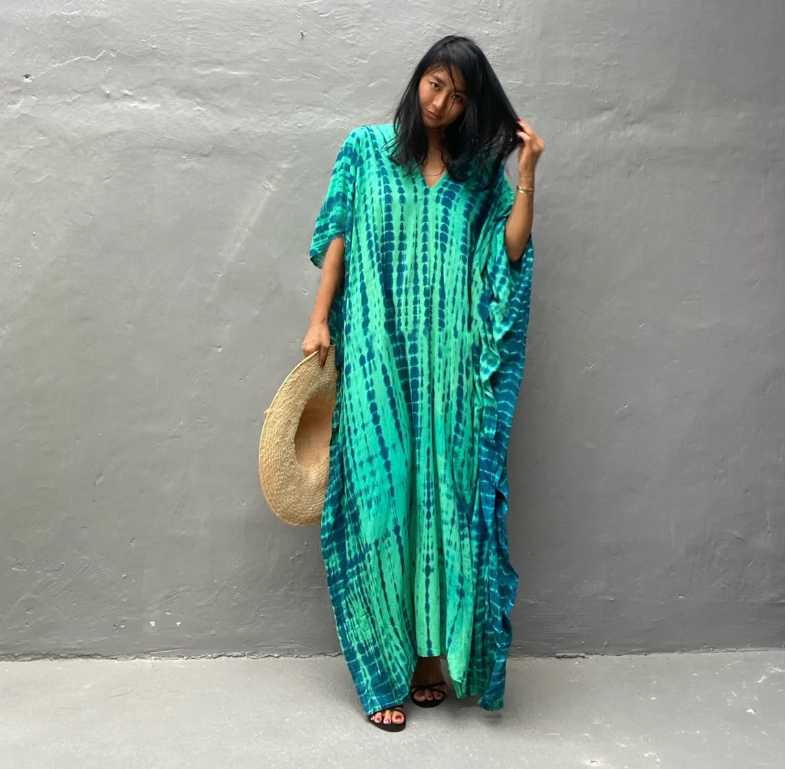Fashion Casual Striped Print Long Dresses Women Bohemian V-neck Bat Sleeve Loose Slit Beach Dress Summer New Beachwear Vestidos 31 Fashion Casual Striped Print Long Dresses Women Bohemian V-neck Bat Sleeve Loose Slit Beach Dress Summer New Beachwear Vestidos