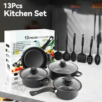 13PCS Nonstick Cookware Set Induction Compatible Pots Pans Frying Pan with Utensils for Kitchen Outdoor Cooking 1