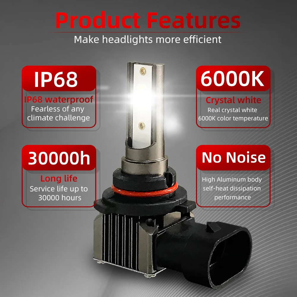 LED Lights LED Bulbs LED Headlights LED Car Lights LED Car Headlights Car Headlamps 2Pcs 9005 HB3 9006 HB4 30000LM Super Bright