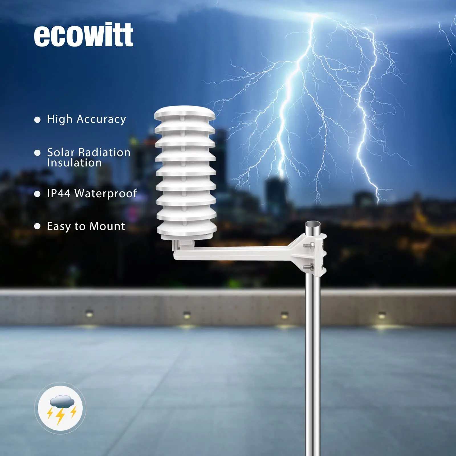 Ecowitt wh57 drahtloser Blitz erkennungs sensor mit Sonnenstrahl ung, erkennt Blitze und Stürme innerhalb von 25 Meilen