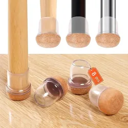 8PCS Clear Silicone Chair Leg Protectors with Thick Felt Bottom - Gray (L(25 - 30mm))
