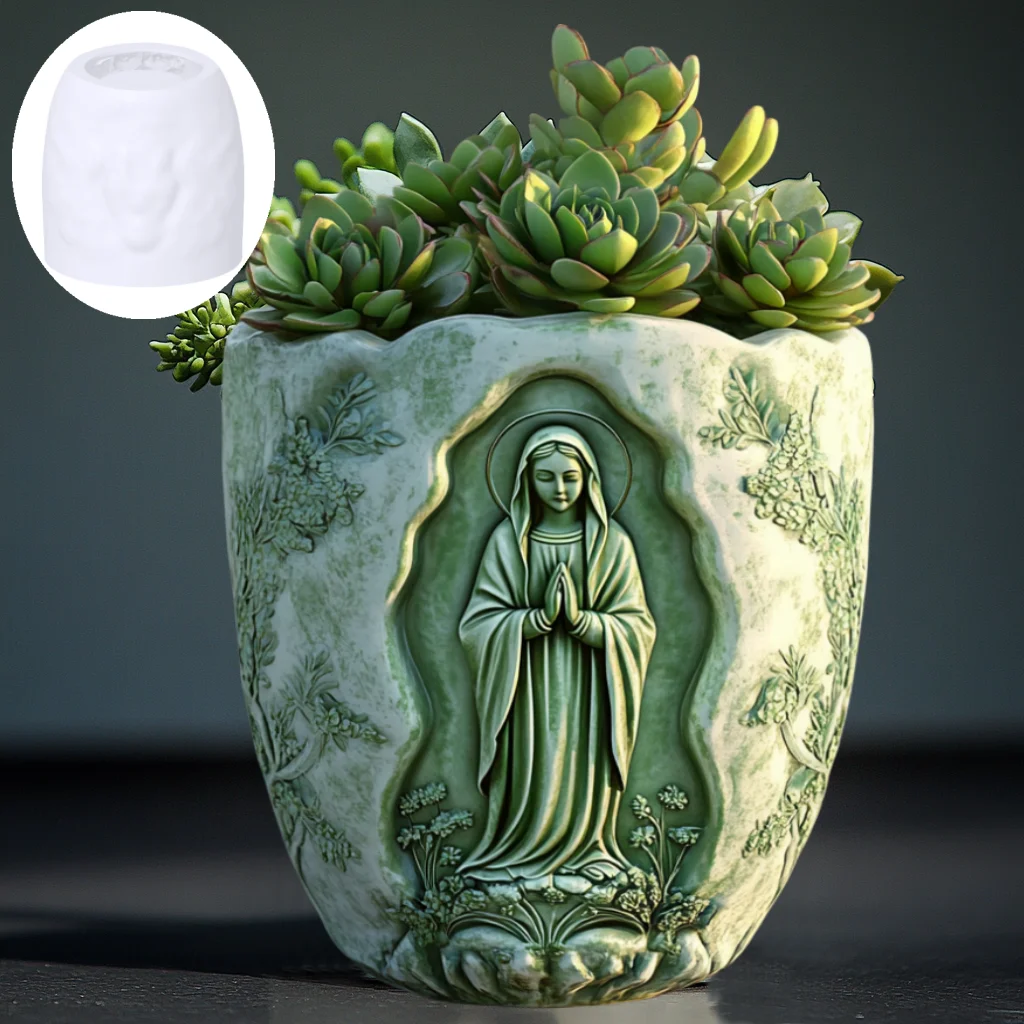 Prayer Virgin Mary Relief Succulent Plant Flower Pot Resin Silicone Mold Goddess Relief Concrete Mould Storage Box Gypsum Molds silicone mold