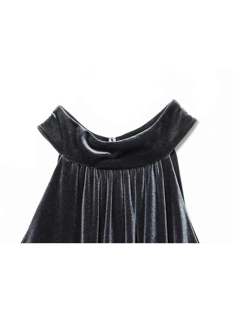 2026 New Women Velvet Halter Short Dresses Sleeveless Ruched Mini Dress Fashion Casual Elegant Party Dresses Solid Female
