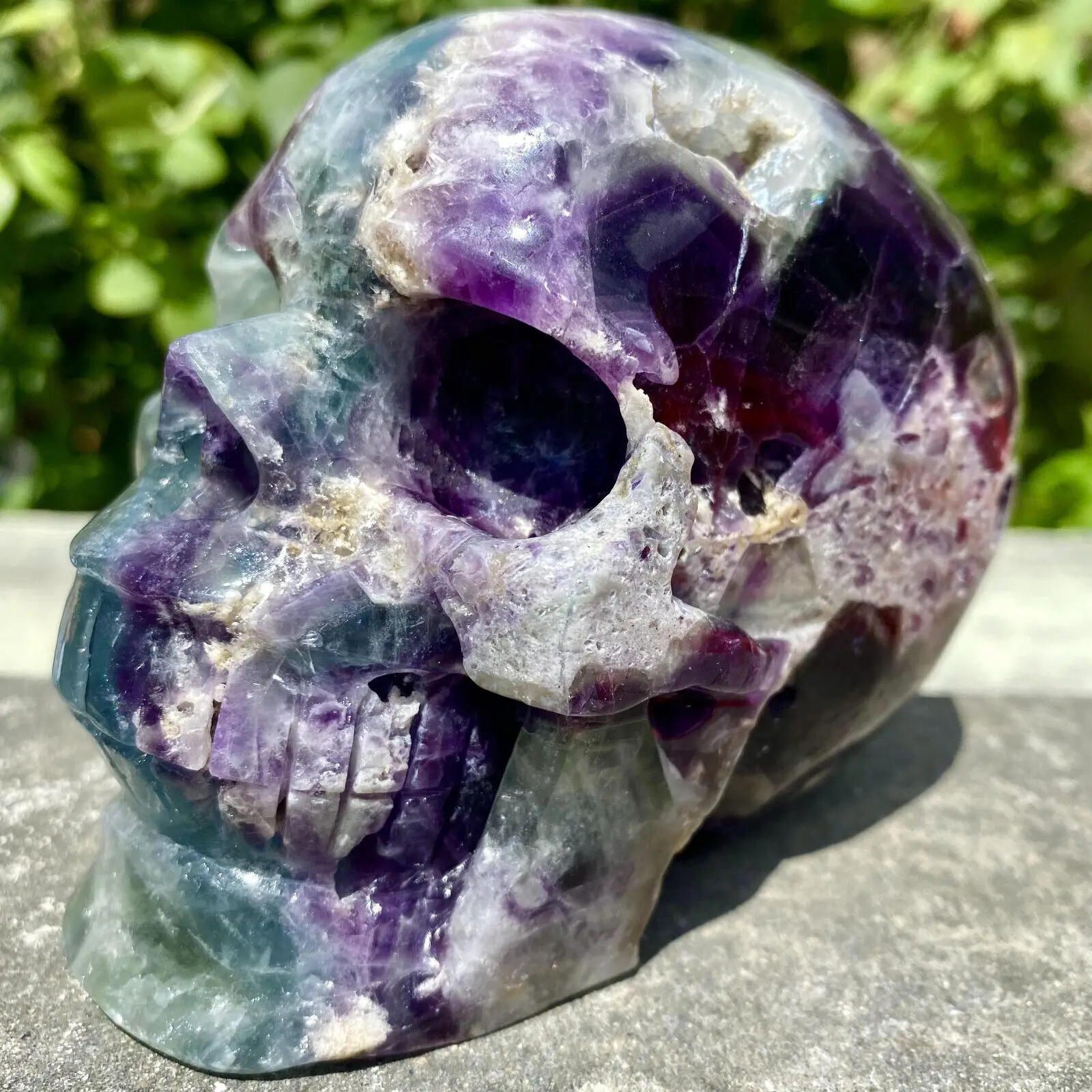 

Natural Colored Fluorite Skull Quartz Hand Carved Crystal Skull Healing