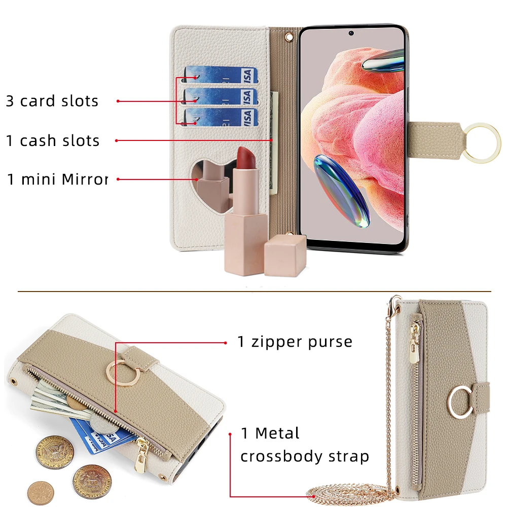 Luxury Leather Wallet Flip Case with Shoulder Strap