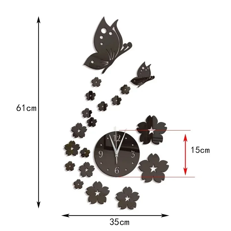 Acrylic Mirror Stickers Wall Clock Modern Design Butterfly 3D DIY Clocks for Girl Gift Living Room Home Decor wall clock wall clock sticker