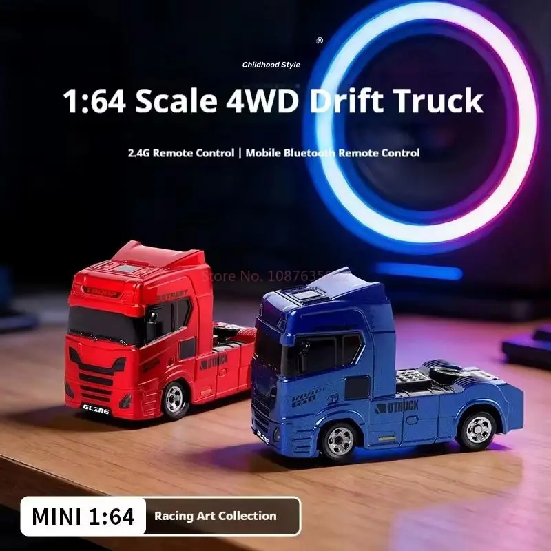 1/64 미니 RC 드리프트 트럭 2.4G 4WD RC 자동차 LED 라이트 15KM/H 고속 레이싱 장난감 멀티플레이어 재미 어린이 생일 선물