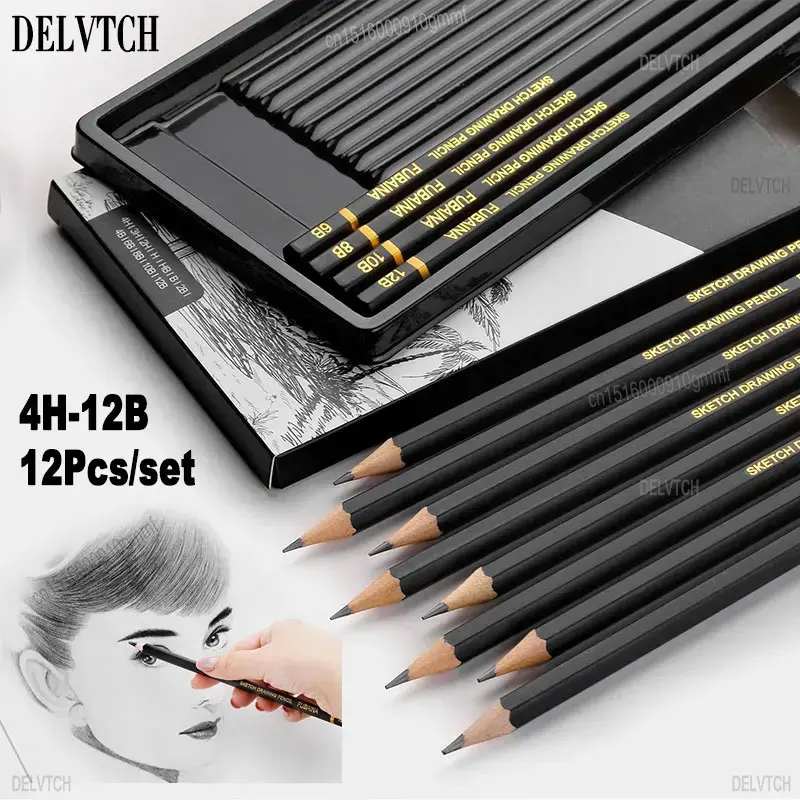 12Pcs Set 2H-8B 4H-12B Wood Art Sketch Graphite Pencil 4H 3H 2H H HB B 2B 4B 6B 8B 10B 12B Hard Medium Soft For Artist Drawing