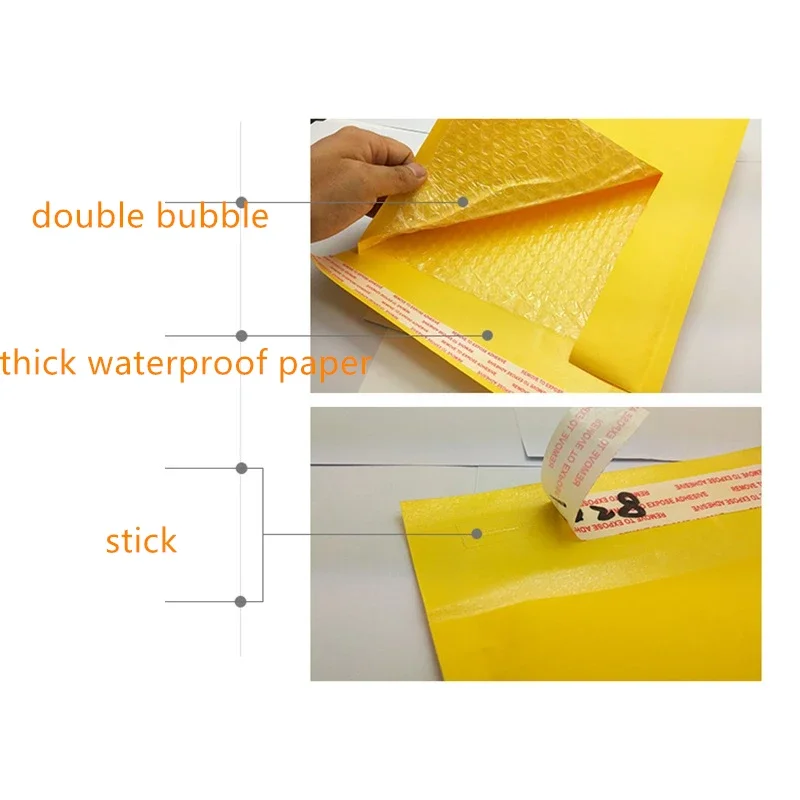 50pcs 12x18cm Meduim Thick Shipping Envelopes with Packaing Yellow Waterproof Paper Bubble Mailers Mailing Bags Packing