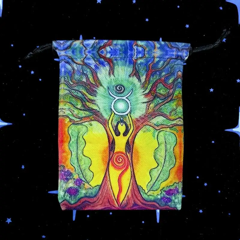 

Tarot Card Bag Composite Velvet Sided Print Drawstring Bag Home Accessories Gift Game Cards Bag Wedding Gifts Packaging Pouch